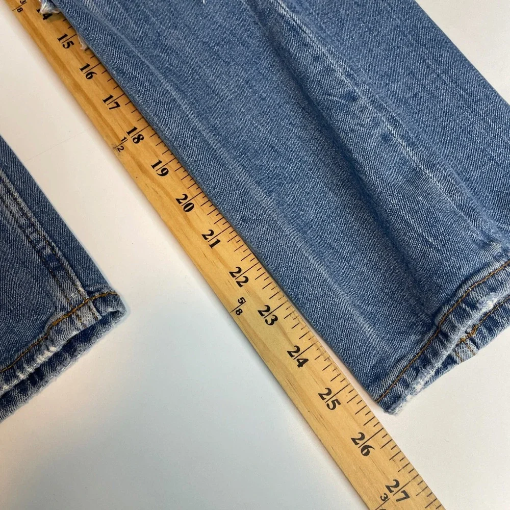 Abercrombie & Fitch Ankle Straight Jeans Women 28/6L Curve Love Blue Distressed